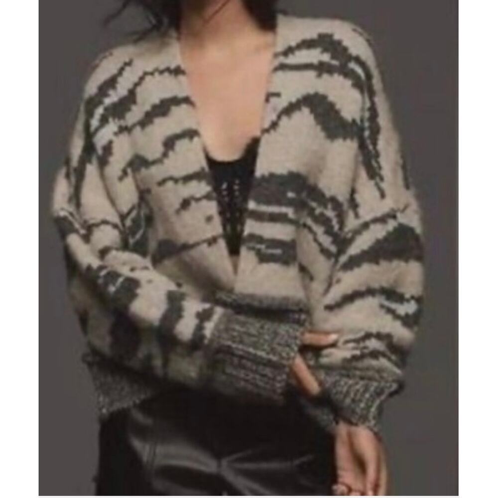 Anthropologie Pilcro Animal Print Tiger Open Cardigan Size L Cozy Oversized